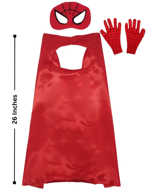 BookMyCostume Spider Web Hero Cape with Eye Mask and Gloves Set for Kids | Red Superhero Dress-Up Accessories | Halloween Fancy Dress Accessory Set & Birthday Gift | Age 3–8 Years