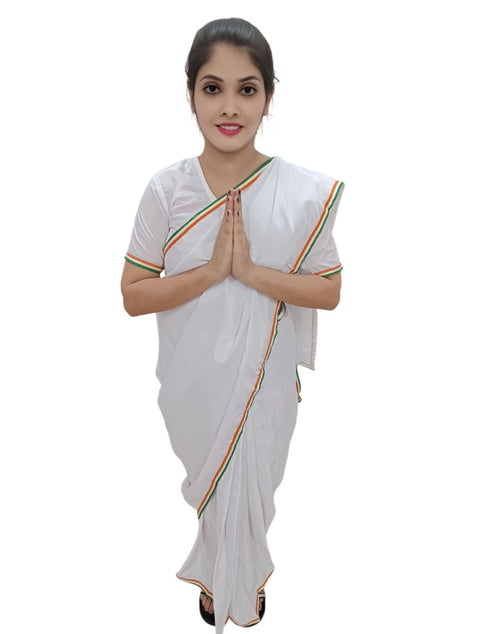 BookMyCostume Tri Colored Tricolor Tiranga Border Saree Independence Day Patriotic for Girls Kids & Adult Girls Fancy Dress Costume