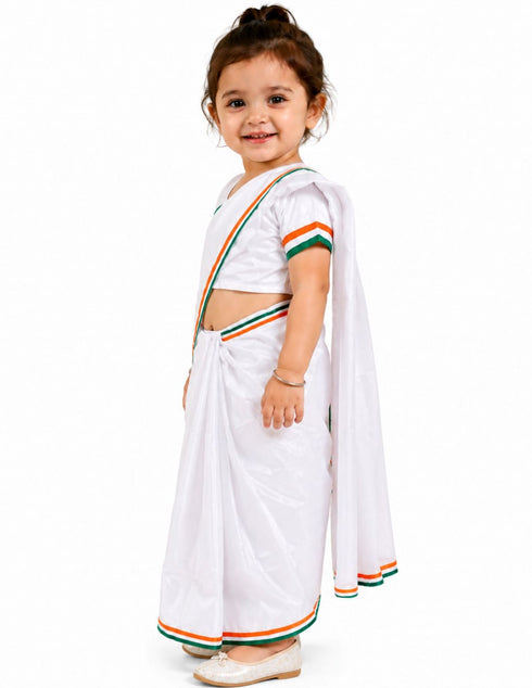 Tri Colored Tricolor Tiranga Border Saree Independence Day Patriotic for Girls Kids & Adult Girls Fancy Dress Costume