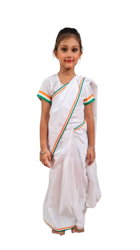 BookMyCostume Tri Colored Tricolor Tiranga Border Saree Independence Day Patriotic for Girls Kids & Adult Girls Fancy Dress Costume