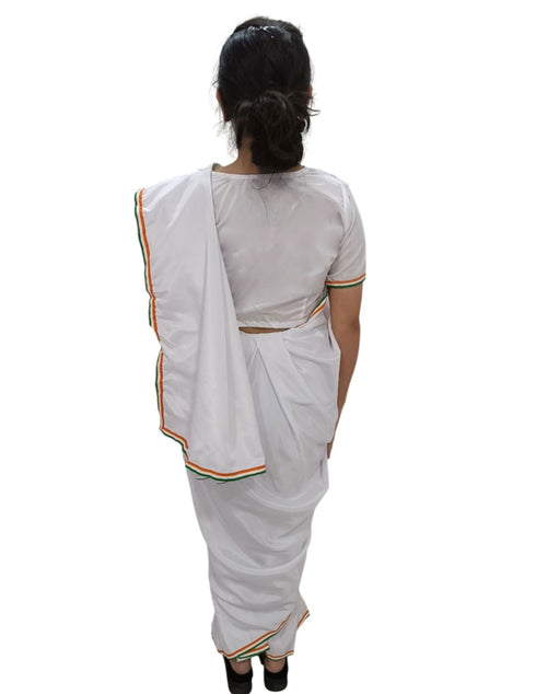 BookMyCostume Tri Colored Tricolor Tiranga Border Saree Independence Day Patriotic for Girls Kids & Adult Girls Fancy Dress Costume