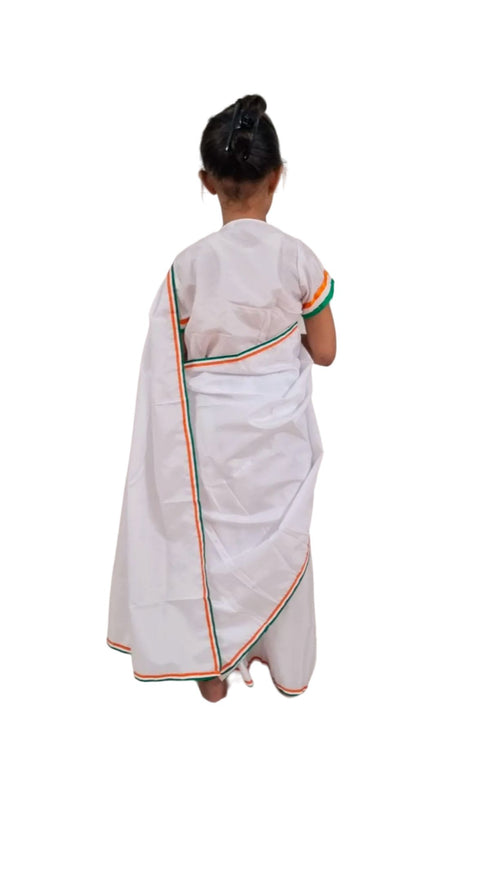BookMyCostume Tri Colored Tricolor Tiranga Border Saree Independence Day Patriotic for Girls Kids & Adult Girls Fancy Dress Costume