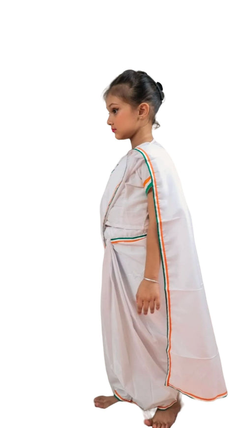 BookMyCostume Tri Colored Tricolor Tiranga Border Saree Independence Day Patriotic for Girls Kids & Adult Girls Fancy Dress Costume