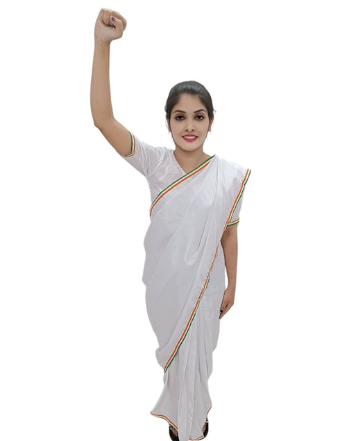 BookMyCostume Tri Colored Tricolor Tiranga Border Saree Independence Day Patriotic for Girls Kids & Adult Girls Fancy Dress Costume