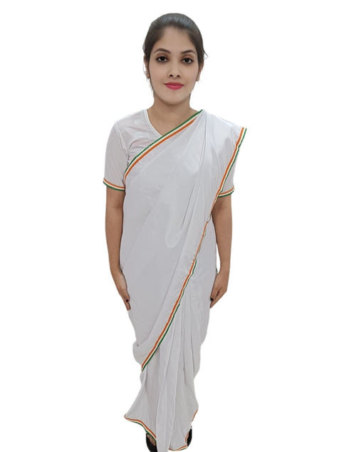 BookMyCostume Tri Colored Tricolor Tiranga Border Saree Independence Day Patriotic for Girls Kids & Adult Girls Fancy Dress Costume