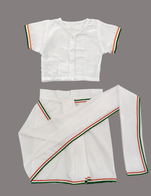 BookMyCostume Tri Colored Tricolor Tiranga Border Saree Independence Day Patriotic for Girls Kids & Adult Girls Fancy Dress Costume