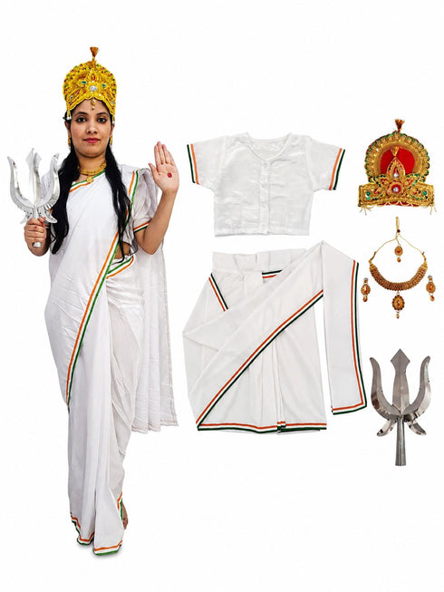 Mother India Bharat Mata Saree for Patriotic Independence Day Kids Fancy Dress Costume 6 Pc Set