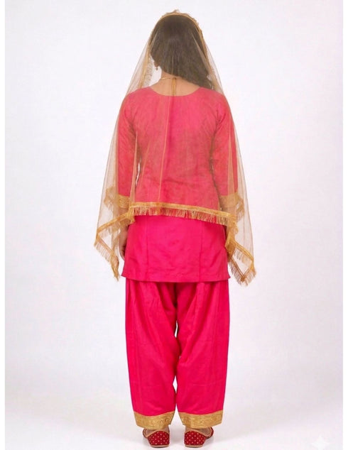 Punjabi Folk Dance Costume Giddha for Girls and Females | Pink & Golden | With Jewellery