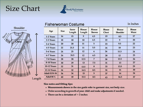 Book My Costume Female Fisherwoman Kastha Saree Kids Fancy Dress Costume for Girls & Women
