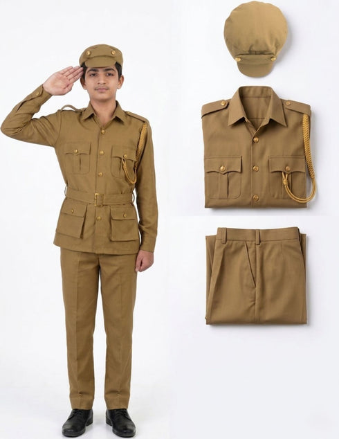 Indian Police Inspector Community Helper Khaki Fancy Dress Costume for Kids