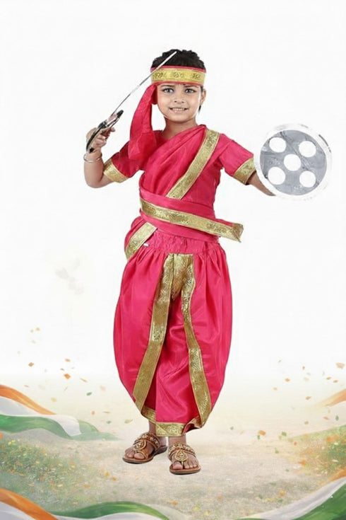 Rani Laxmi Bai Jhansi ki Rani Saree Kids Fancy Dress Costume for Girls with Accessories