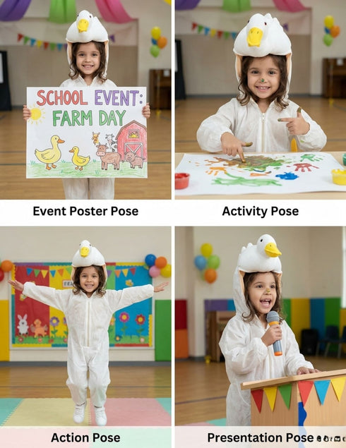 White Swan Duck Aquatic Bird Kids Fancy Dress Costume for Boys and Girls - Cute Animal Theme Outfit for School Competitions, Annual Functions & Halloween Parties Kids Fancy Dress Costume