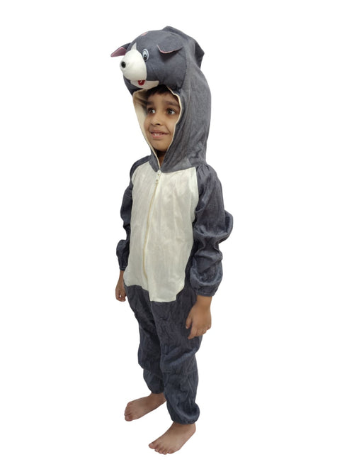 BookMyCostume Grey Mischievous Cat Cartoon Animal Jumpsuit Fancy Dress Costume for Kids