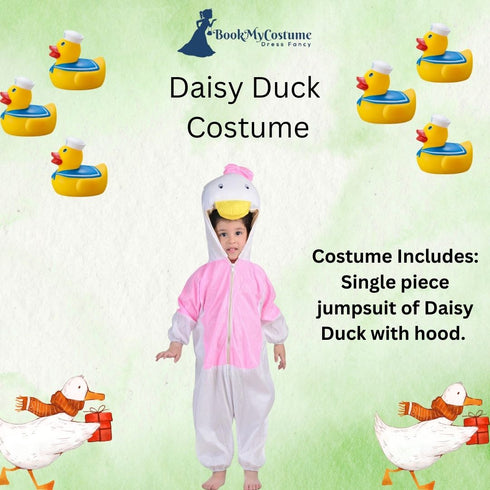 BookMyCostume Miss Stylish Duck Cartoon Kids Fancy Dress Costume | Pink & White