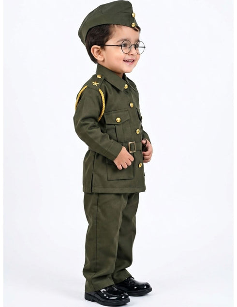 Subhash Chandra Bose Freedom Fighter Kids Fancy Dress Costume - Green