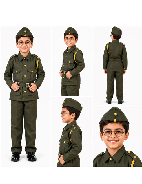 Subhash Chandra Bose Freedom Fighter Kids Fancy Dress Costume - Green