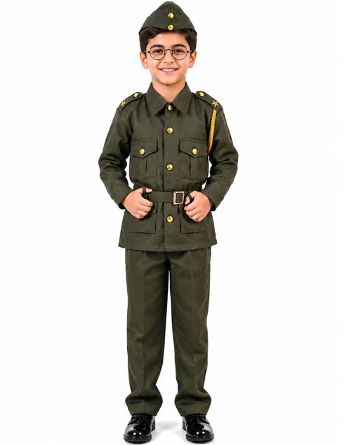 Subhash Chandra Bose Freedom Fighter Kids Fancy Dress Costume - Green