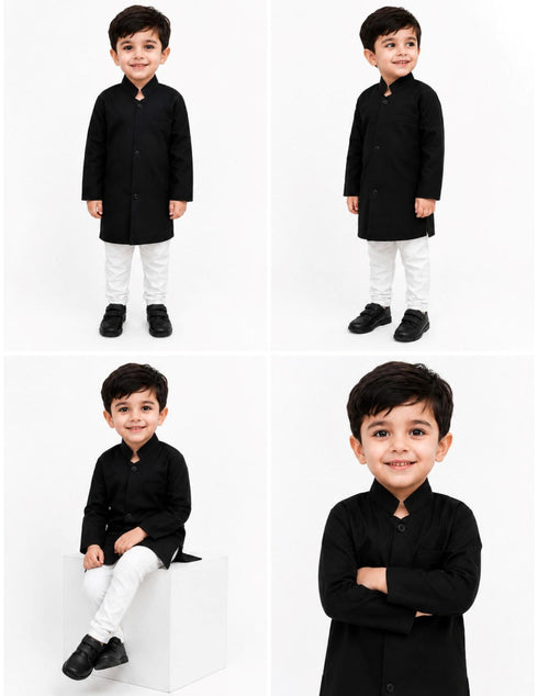 Black Achkan with White Churidar Pyjama Fancy Dress Costume