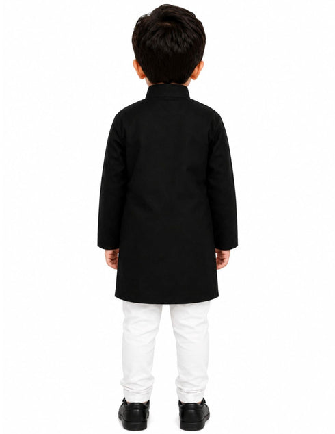 Black Achkan with White Churidar Pyjama Fancy Dress Costume