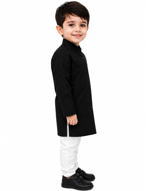Black Achkan with White Churidar Pyjama Fancy Dress Costume