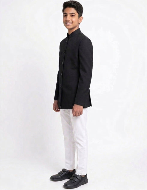 Black Achkan with White Churidar Pyjama Fancy Dress Costume