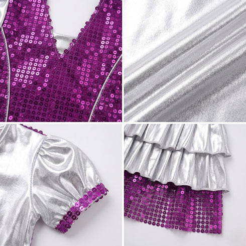 Western Dance Costume for Girls Kids - Purple & Silver - Top with Frock - Premium