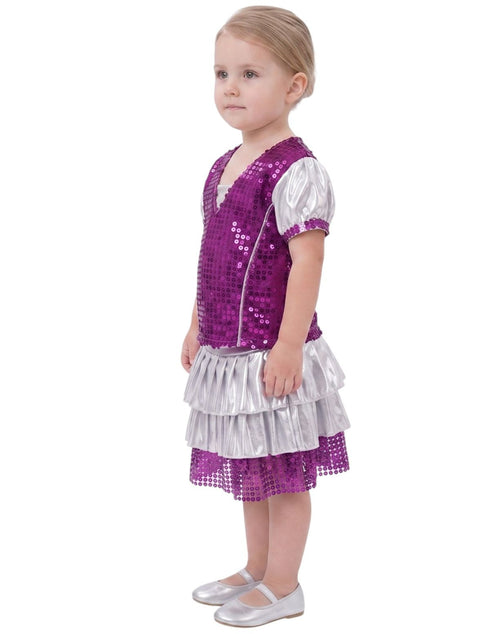 Western Dance Costume for Girls Kids - Purple & Silver - Top with Frock - Premium