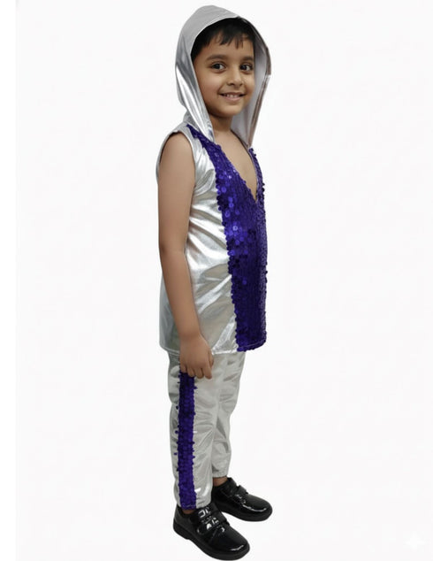 BookMyCostume Western Dance Costume for Boys - Purple & Silver - Tshirt with Trousers - Premium