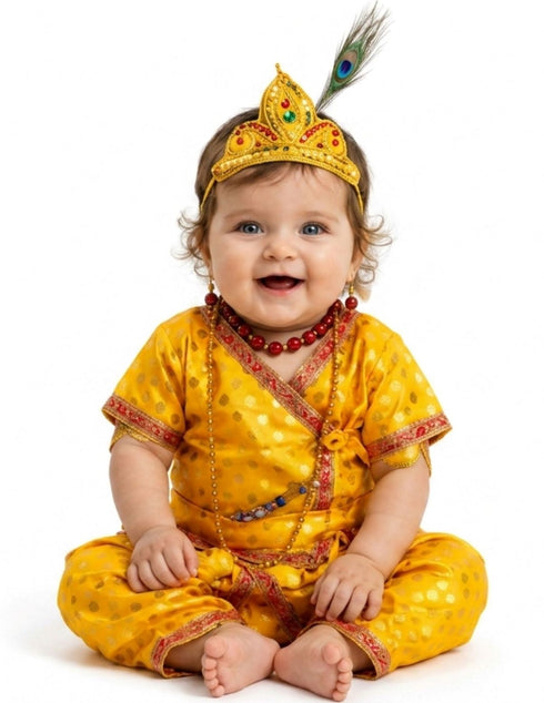 Shri Krishna Kanha Kanhaiya Polka Dots Kids & Adult Fancy Dress Costume 10 Pcs Set with Accessories