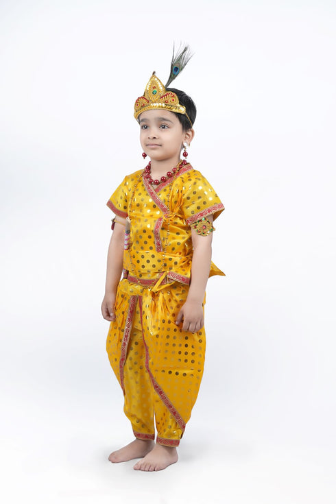 BookMyCostume Shri Krishna Kanha Kanhaiya Polka Dots Kids & Adult Fancy Dress Costume 10 Pcs Set with Accessories