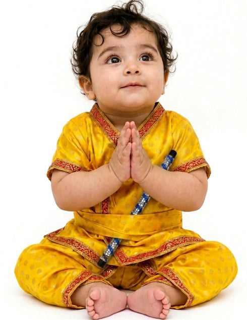 Baby Krishna Kanha Kanhaiya Dhoti Kurta Polka Dots with Flute for Boys Kids & Adult Fancy Dress Costume