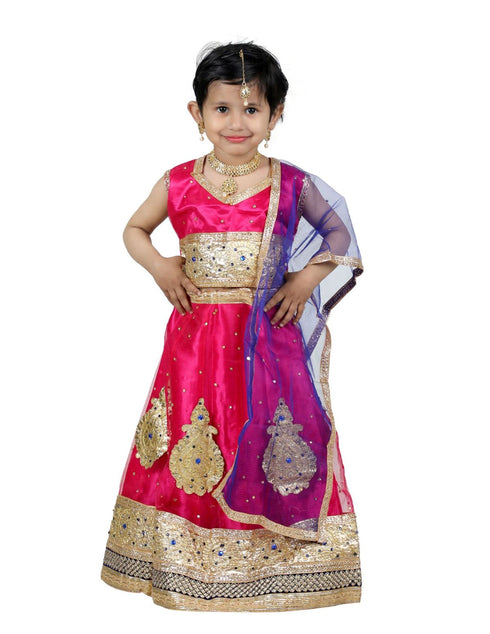 BookMyCostume Radha Garba Lehenga Choli Girls Fancy Dress Costume for Girls with Jewellery - Premium - Pink