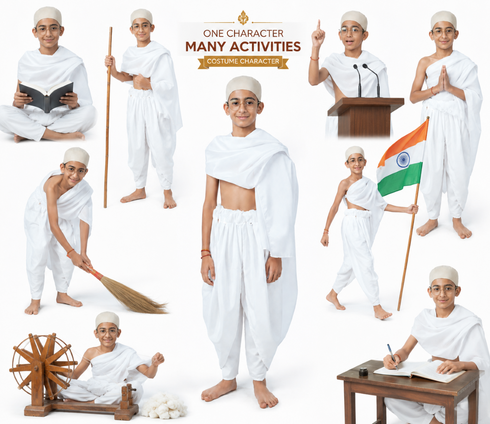 Mahatma Gandhi Bapu with Lathi Freedom Fighter Kids Fancy Dress | Gandhi Ji Costume for Kids