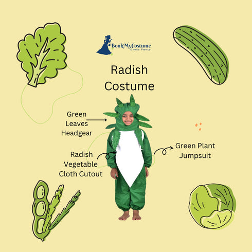 BookMyCostume Radish Mooli Vegetable Kids Fancy Dress Costume