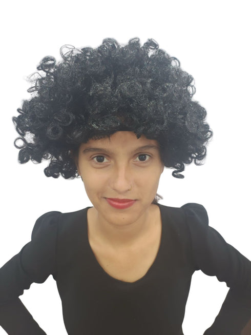 Black Curly Hair Wig Unisex Adult & Kids Fancy Dress Costume Accessory