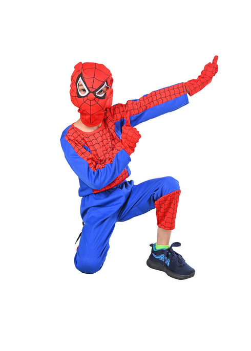 The Red Blue Superhero with Gloves Superhero Kids Fancy Dress Costume | Standard