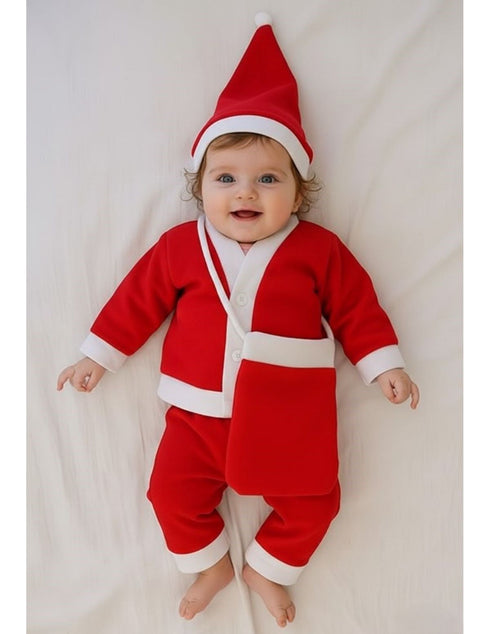 Santa Boy Costume Set of 4 (Jacket, Bottom, Bag, & Cap) Kids & Adults Christmas Costume