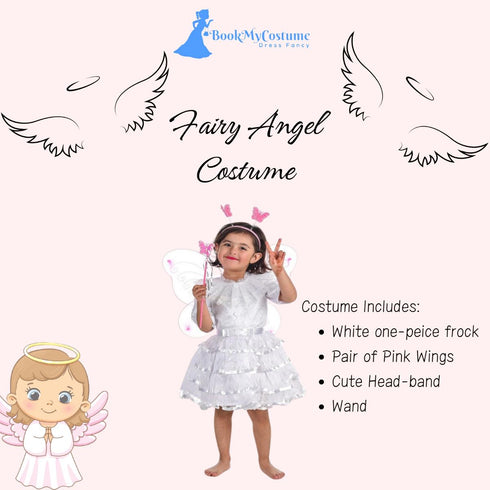 BookMyCostume Fairy Angel with Pink Wings Girls Kids Fancy Dress Costume