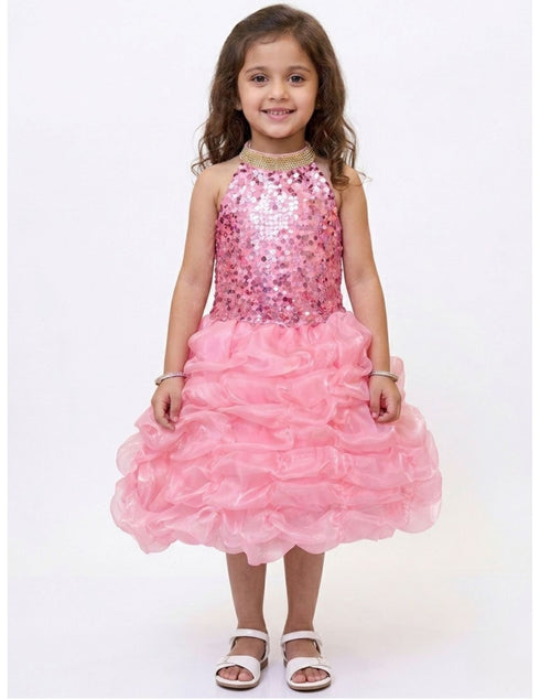 Pink Balloon Frock Western Dance Costume Dress for Girls Kids - Premium