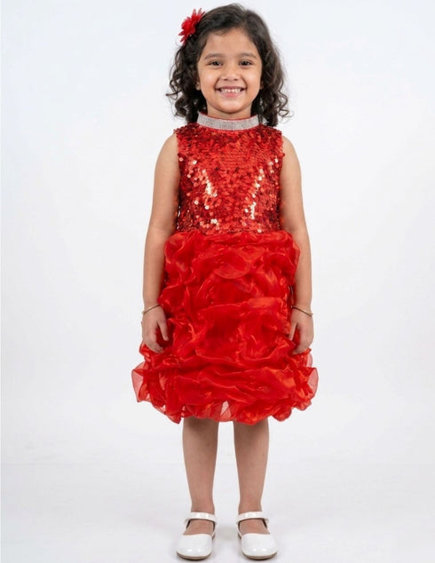 Red Balloon Frock Western Dance Costume Dress for Girls Kids - Premium