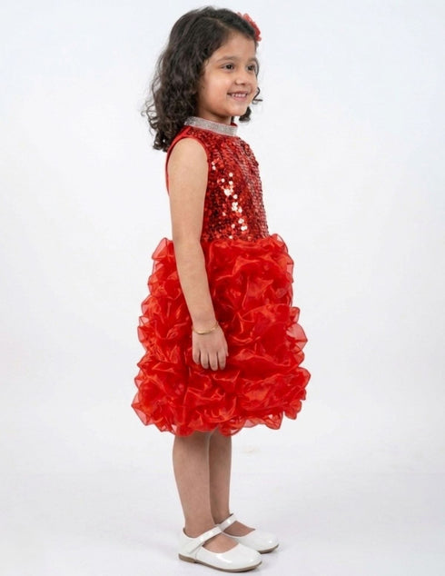 Red Balloon Frock Western Dance Costume Dress for Girls Kids - Premium