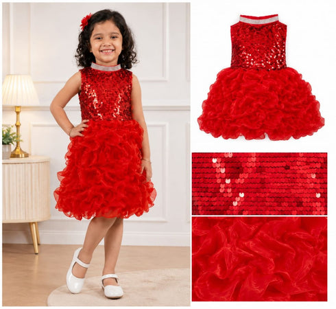 Red Balloon Frock Western Dance Costume Dress for Girls Kids - Premium