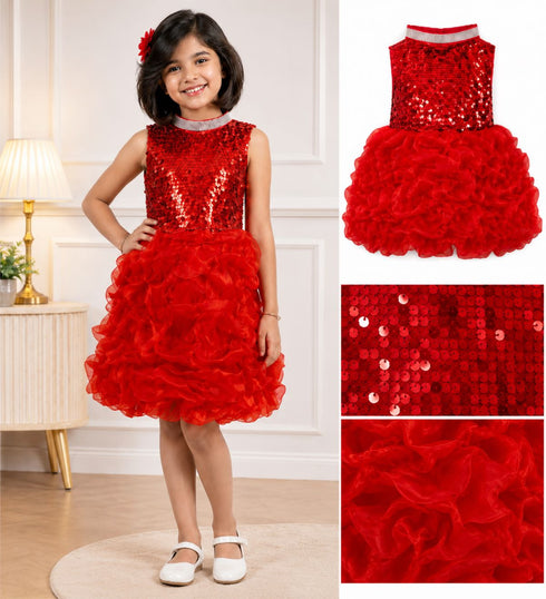 Red Balloon Frock Western Dance Costume Dress for Girls Kids - Premium
