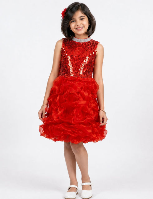 Red Balloon Frock Western Dance Costume Dress for Girls Kids - Premium