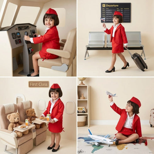 Airline Air Hostess Kids Fancy Dress Costume for Girls - Red
