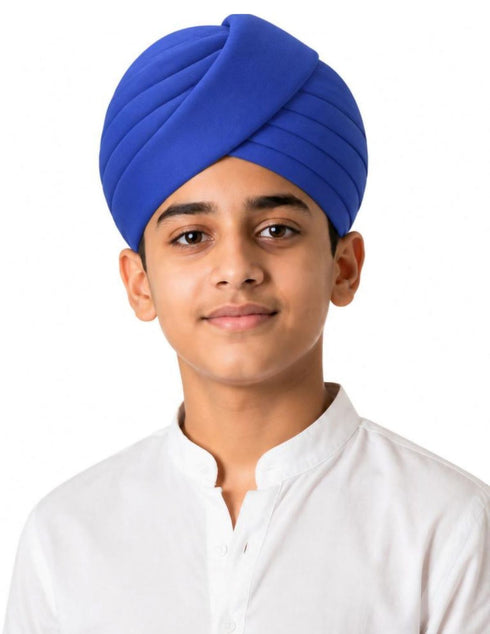 Blue Punjabi Pagdi Sardar Ji Indian Traditional Turban Costume Accessory for Boys and Men 8-14 Years