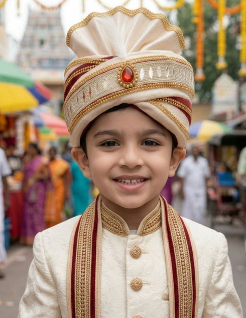 Beige Indian Dulha Pagdi Indian Wedding Turban for Kids & Adults