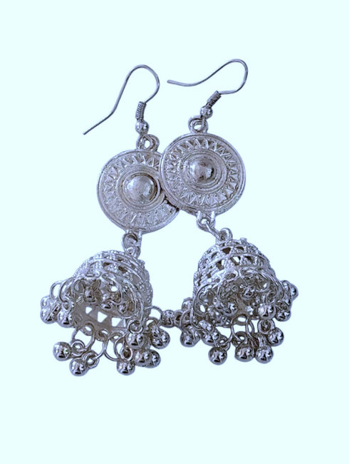 Elegant Silver Jhumkas Earrings Jewellery - Indian Regional Fancy Dress Costume Accessory for Girls