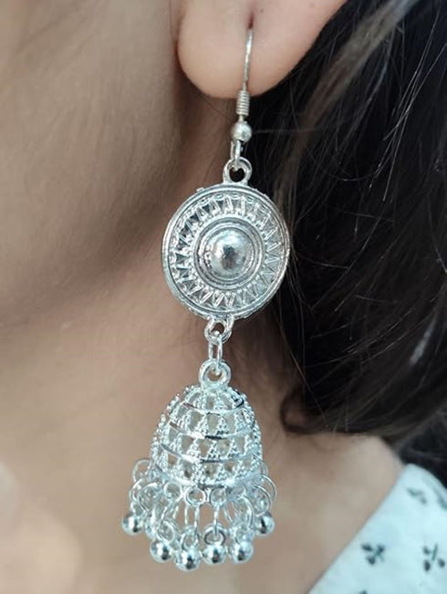 Elegant Silver Jhumkas Earrings Jewellery - Indian Regional Fancy Dress Costume Accessory for Girls