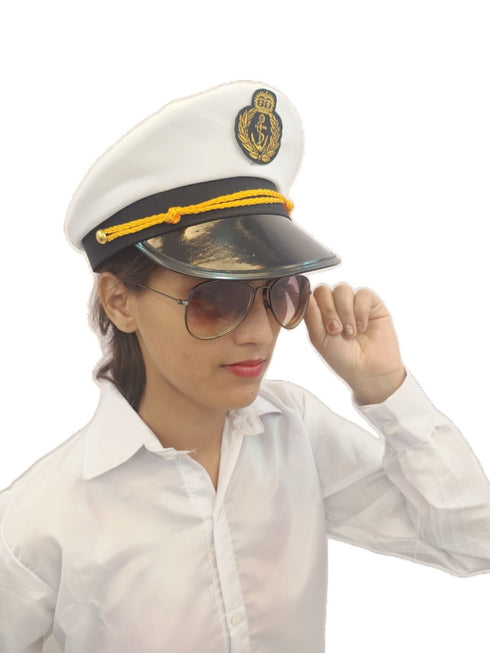 Buy White Navy Air Force Pilot Officer Cap Accessory for Boys Kids Adult Fancy Dress Costume